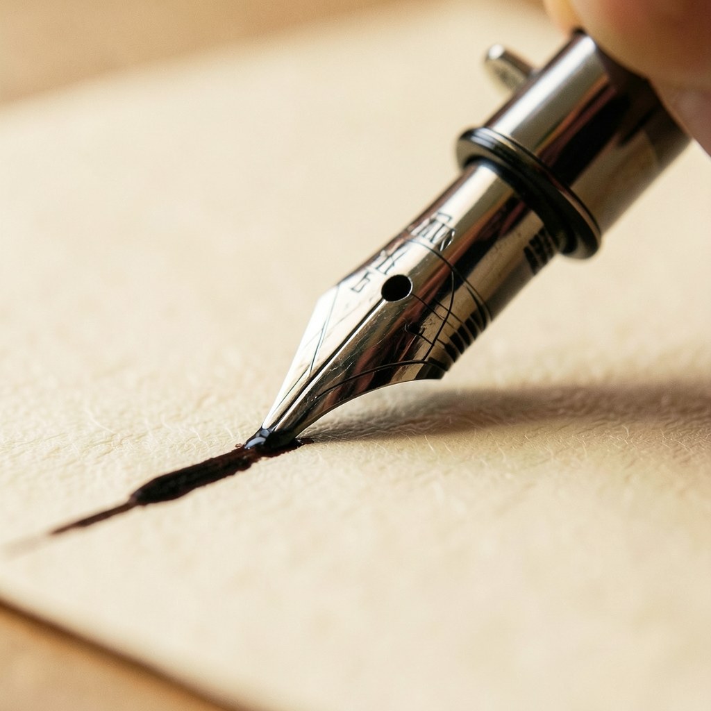 A fountain pen writing on a paper