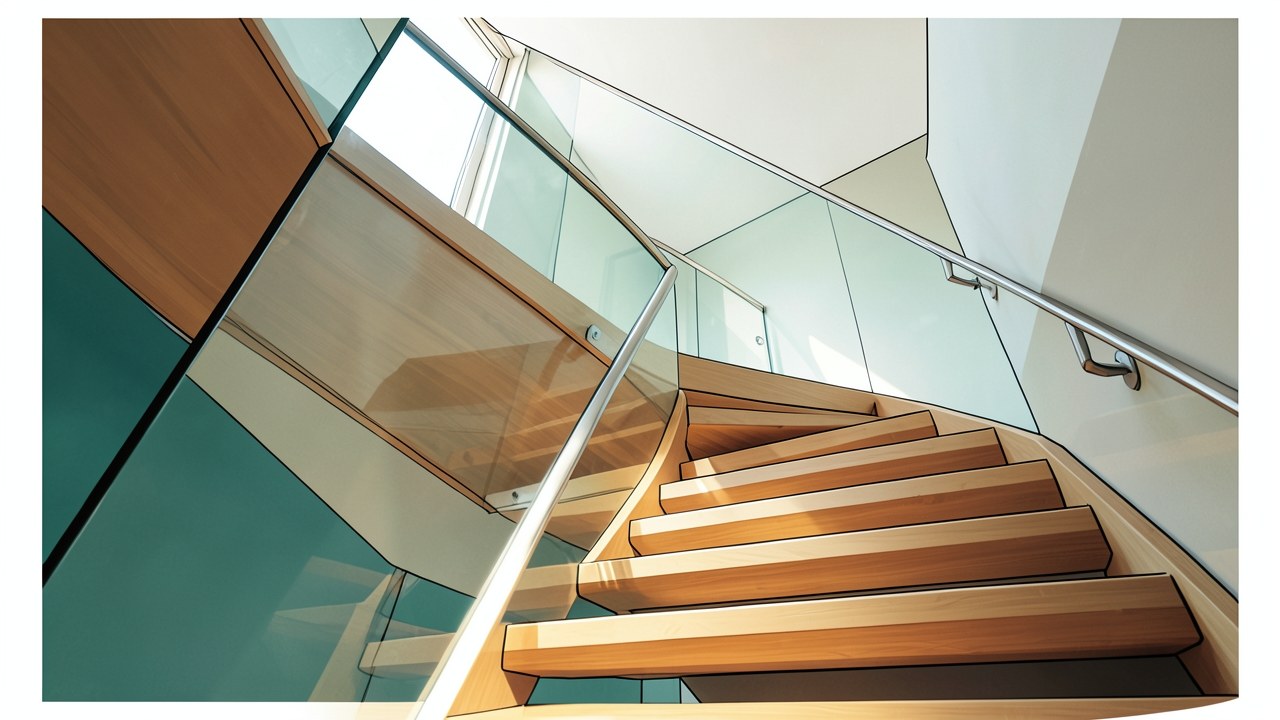 A staircase with a central railing