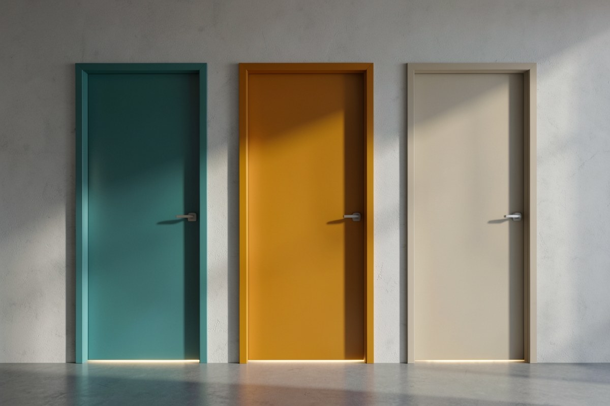 A series of doors in different colors